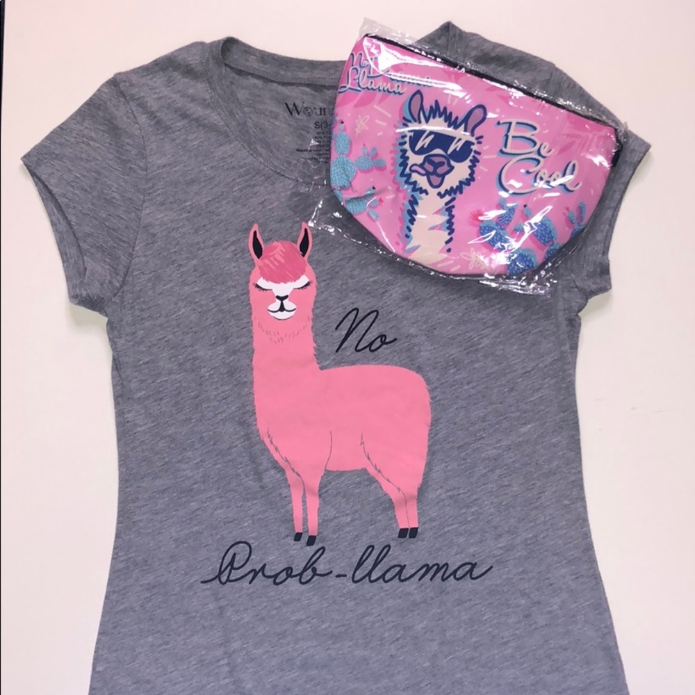 No Prob-llama Womens Gray Shirt Size S & FREE GIFT
